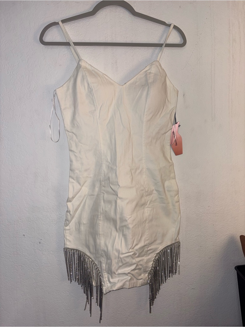 Haute Monde Ivory Beaded Fringe Slip Dress